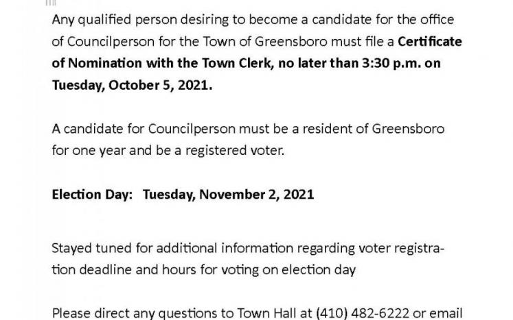 Town of Greensboro 2021 Election Information